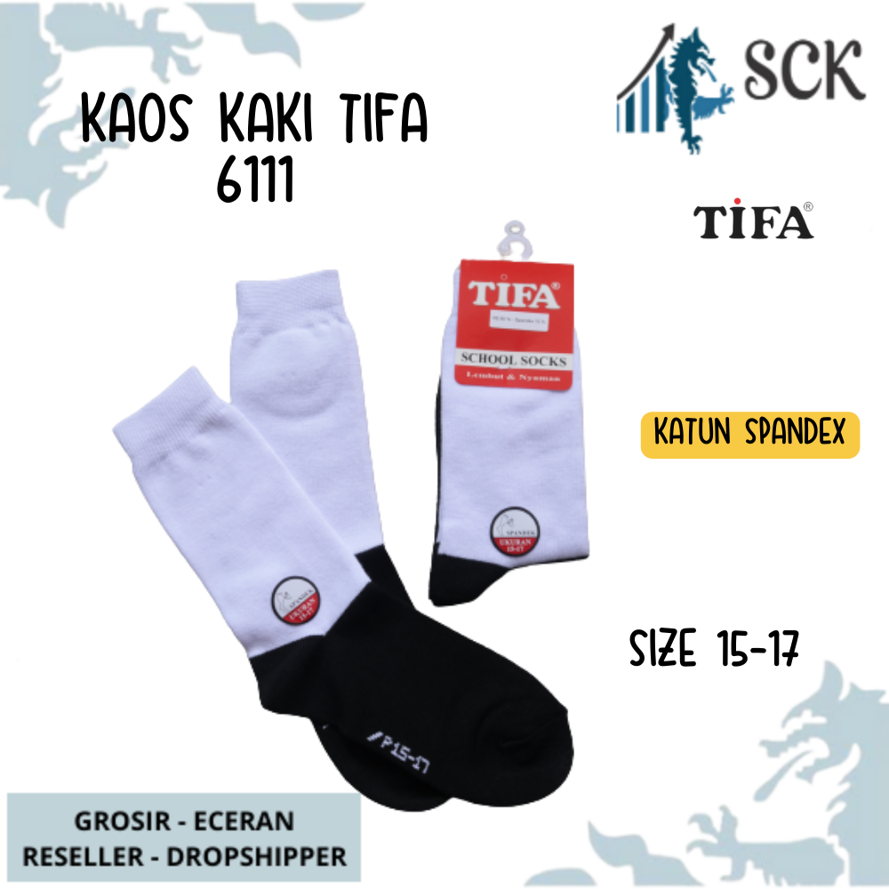 Kaos Kaki Sekolah TIFA 6111 Polos Hitam Putih / Kaus Kaki Perlengkapan Sekolah