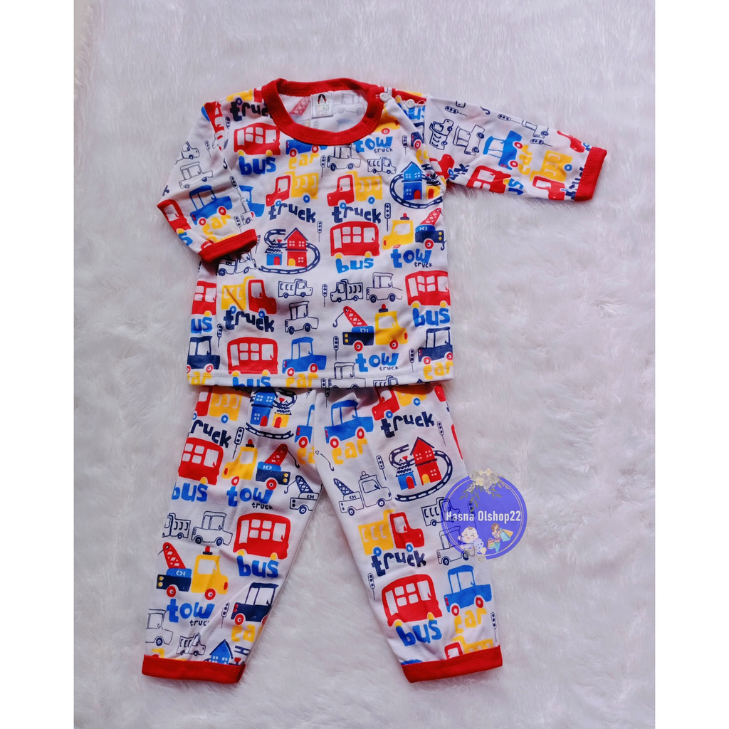 Setelan Baju Bayi 3-18 Bln, RED FOREST Truck DP, Kaos Anak Lengan Panjang Kancing Pundak