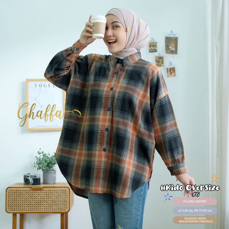 KIDO OVERSIZE #6 BY GHAFFA THE LABEL / FLANEL WANITA LD 130 / Atasan muslimah premium