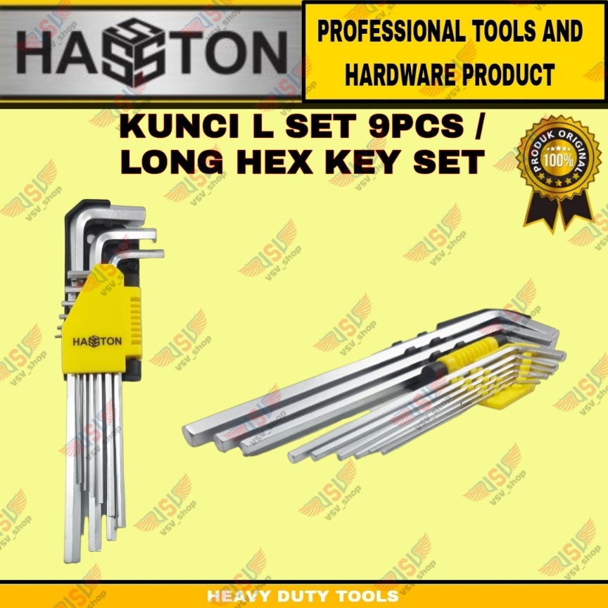 HASSTON Kunci L Set 9pcs 1.5-10mm Kunci L Panjang Long Hex key set