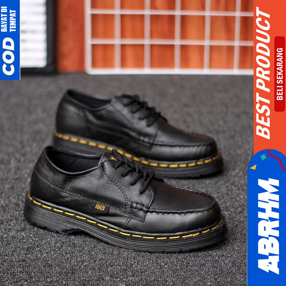 ABRHM Sepatu Pantofel Formal Docmart Pria Kulit Asli Kerja Hitam Zio