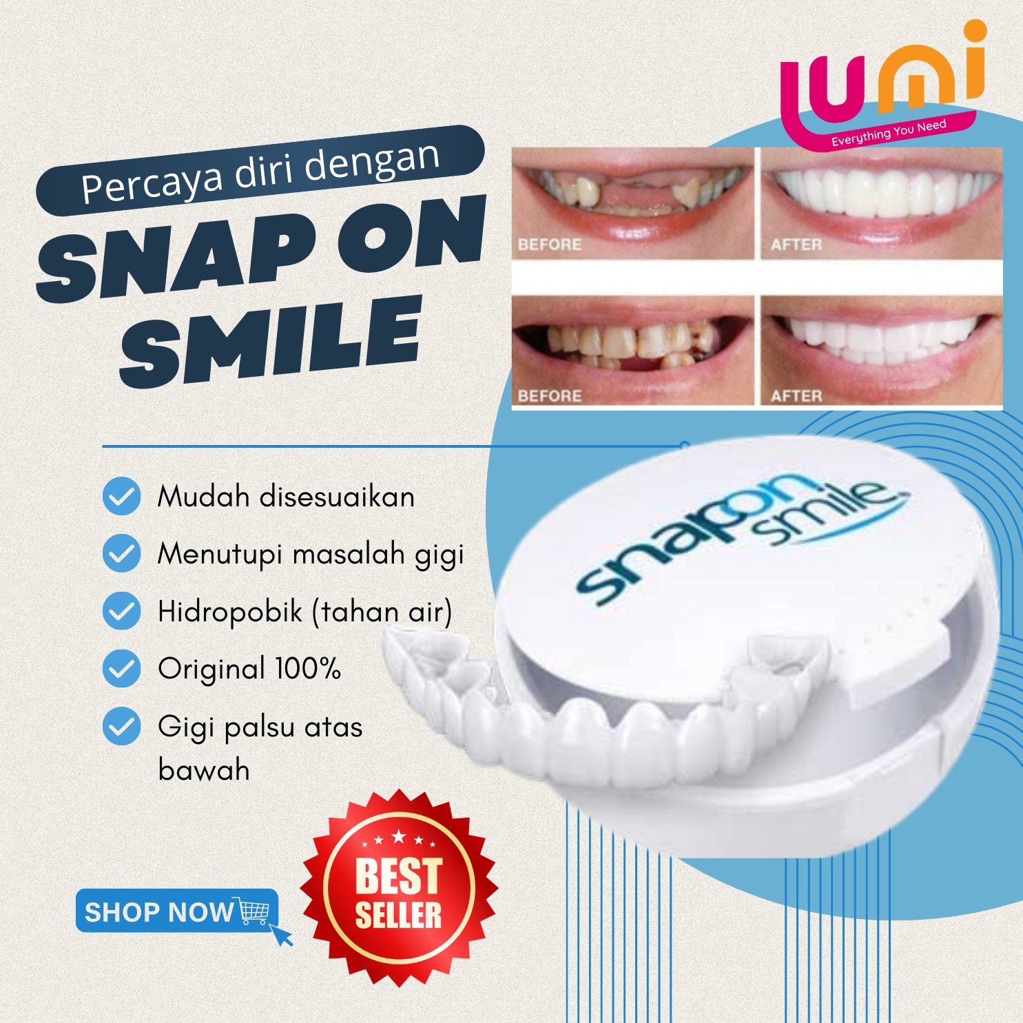 Snap On Smile 100% ORIGINAL Authentic Perawatan Kesehatan Gigi Palsu Renggang Snapon Smile 1 Set