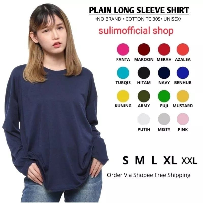 Kaos Polos Oversize Lengan Panjang Leher Round Neck Cotton TC 30s warna lain di kolom berikutnyaa yaaa