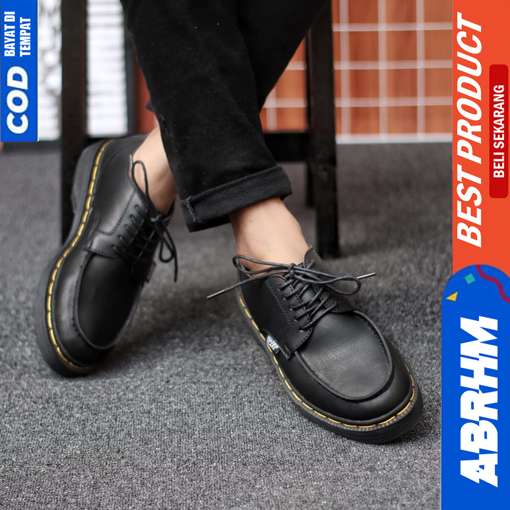 ABRHM Sepatu Docmart Pria Formal Pantofel Casual Kulit Kerja Hitam Prime