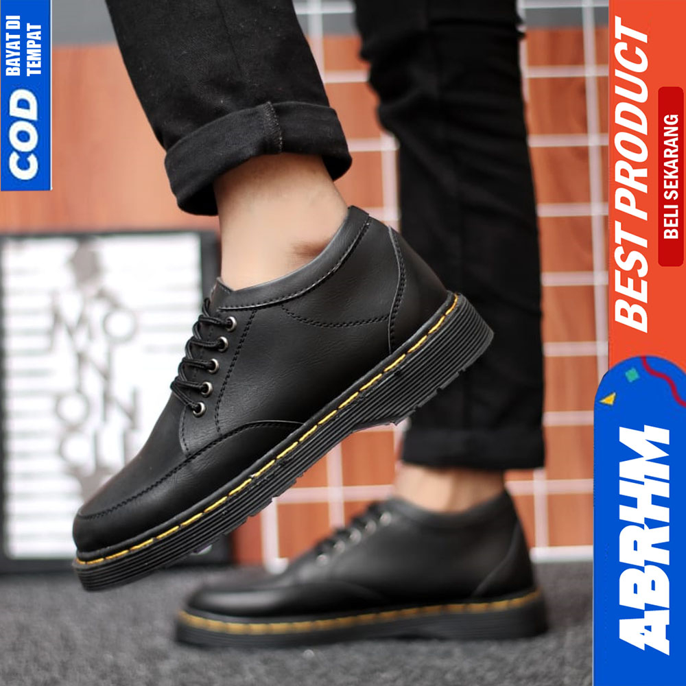 ABRHM Sepatu Docmart Pria Formal Pantofel Casual Kulit Kerja Hitam Prime