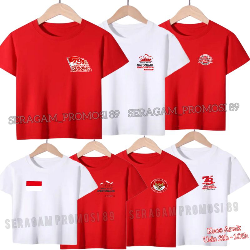 KAOS 17 AGUSTUS ANAK USIA 2TH-10TH / KAOS HUT RI / KAOS ANAK MOTIF KEMERDEKAN INDONESIA / KAOS DIRGAHAYU REPUBLIK INDONESIA ANAK UNISEX