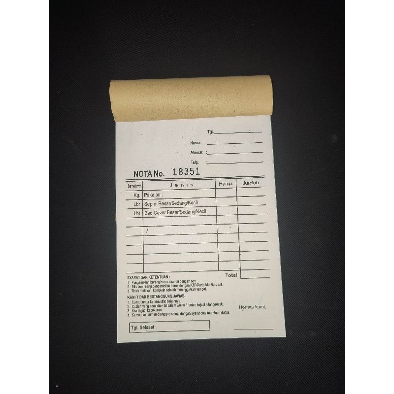 

Nota laundry per blok isi 50 nomor