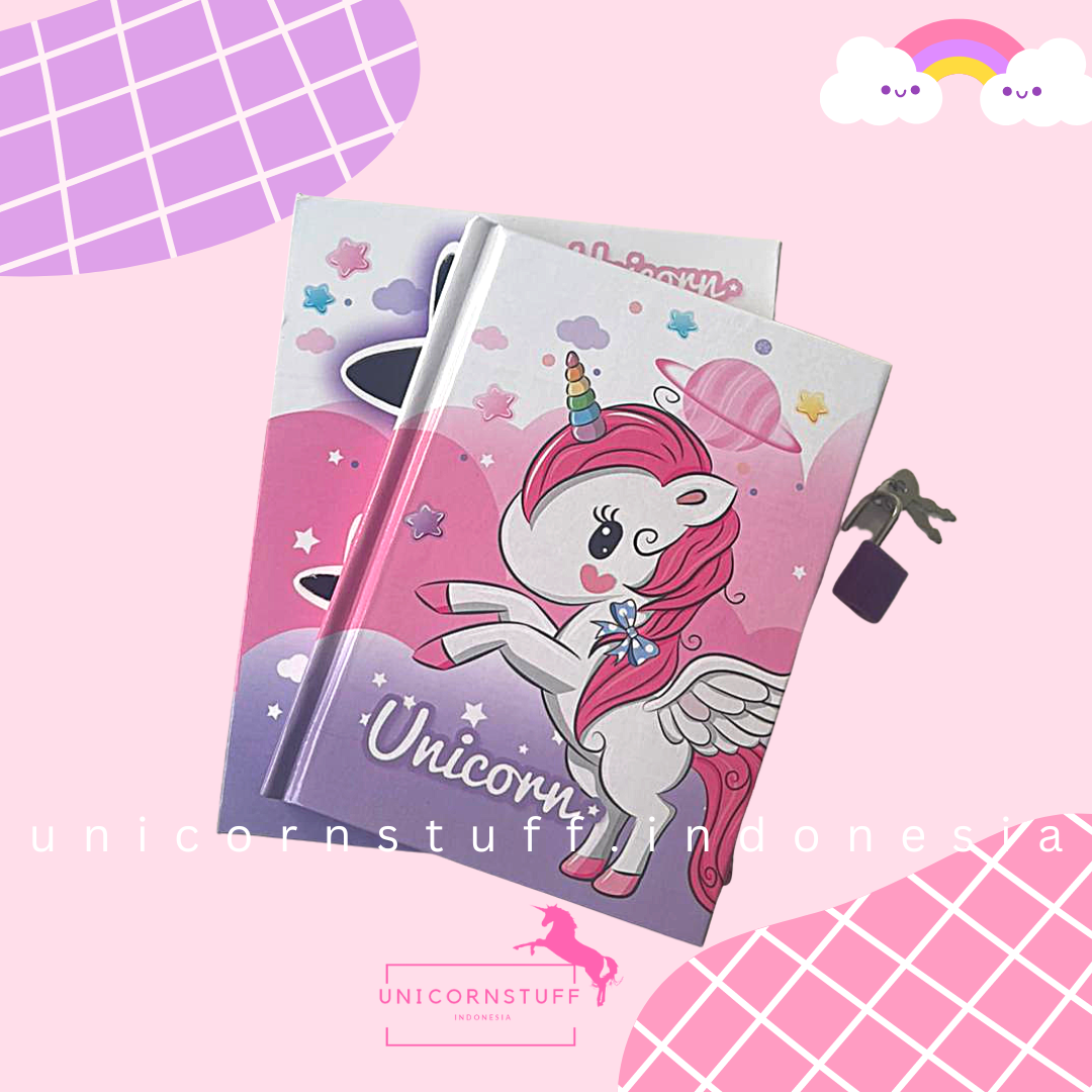 DIARY UNICORN GEMBOK NOTEBOOK BUKU TULIS ANAK CATATAN KADO HADIAH CEWEK