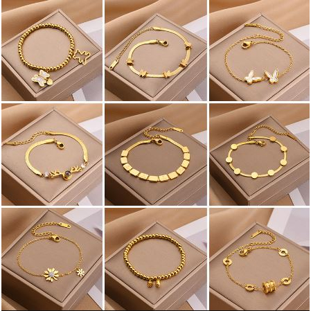 Gelang Tangan Wanita Multilayer Logam Titanium Vintage Korea Import Gelang Aksesoris Wanita Bracelet