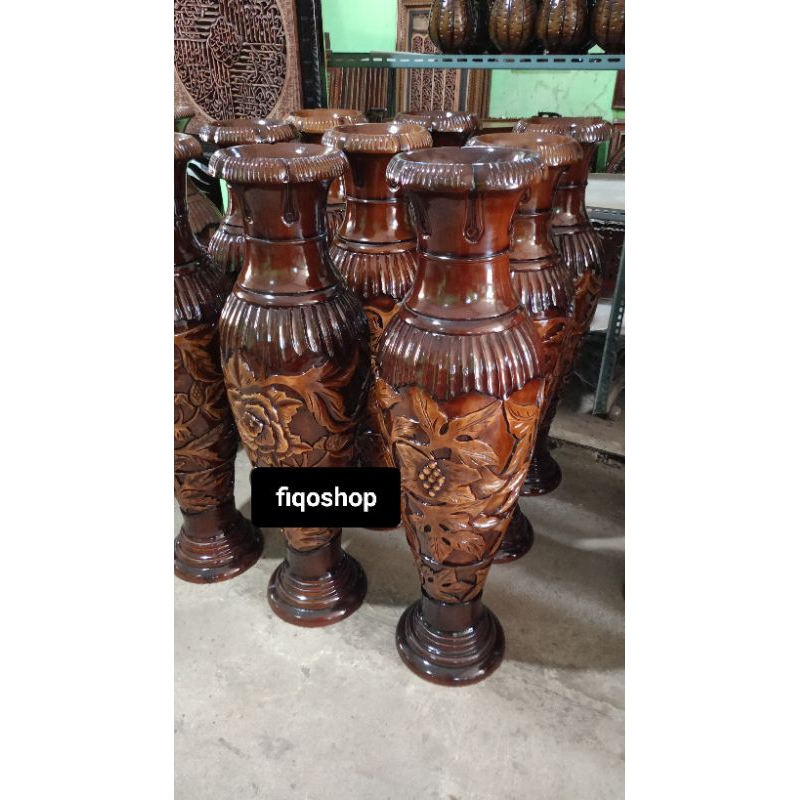 Guci Kayu Vas Bunga Jati Dekorasi Rumah Furniture Jepara