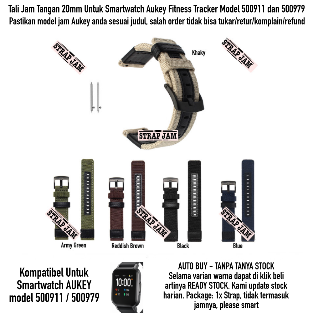 Tali Jam 20mm Strap Aukey Model 500911 / 500979 - Woven Nylon Nilon Tebal