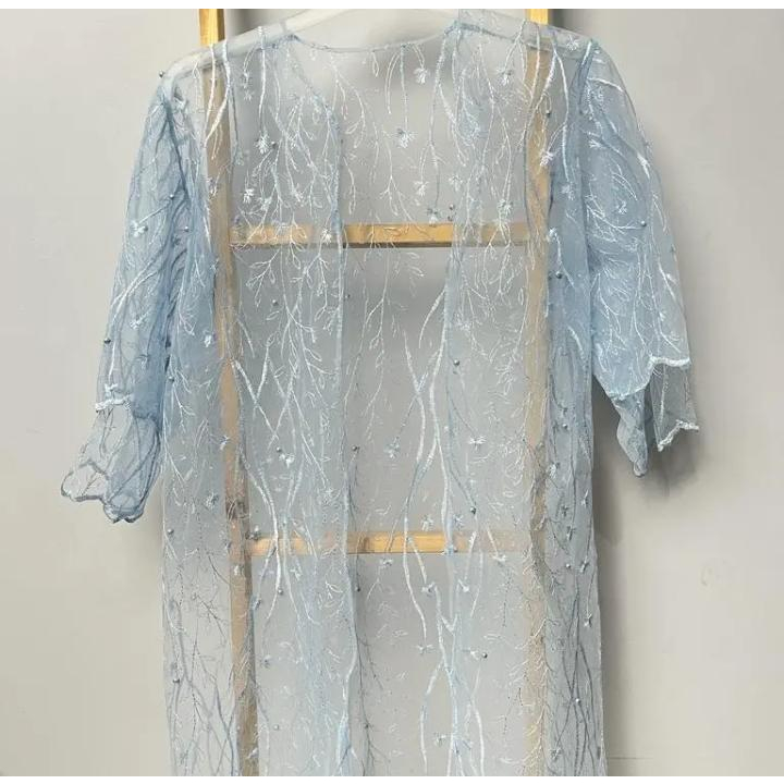 OUTER VANNYA DRESS BAHAN TILE BRUKAT MOTIF AKAR OUTER WANITA KEKINIAN ELEGAN LD 114 CM WARNA NAVY, S