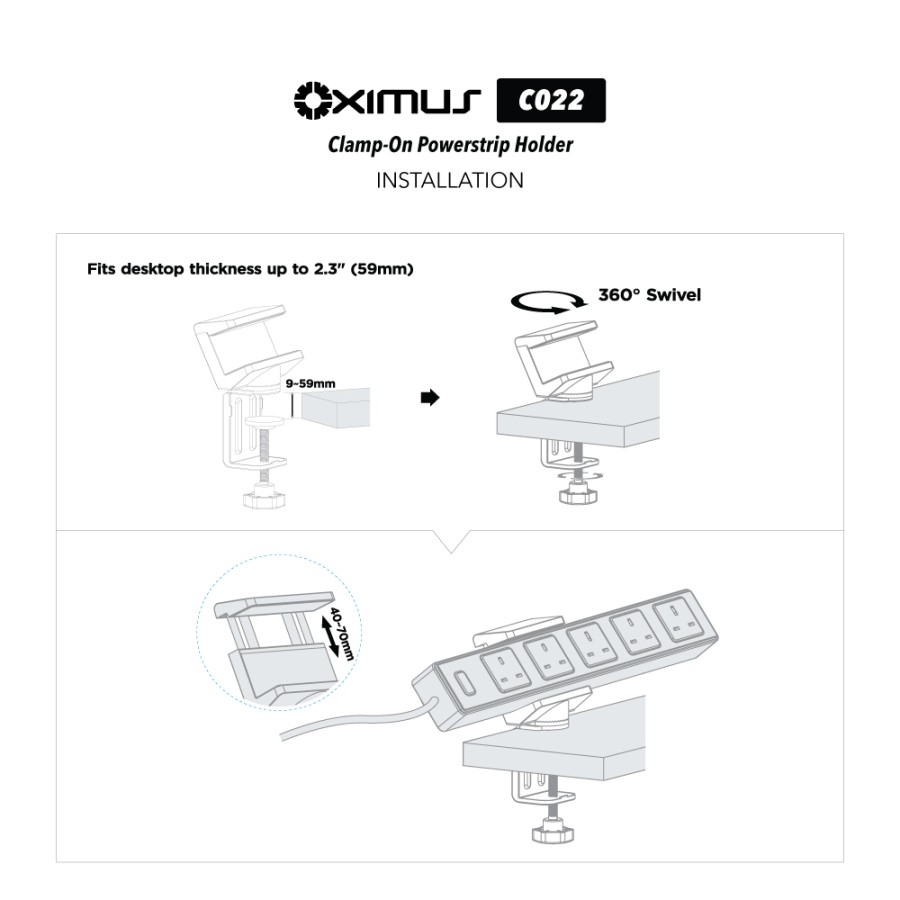 Stop Kontak Jepit Putar Power Strip Clamp Holder Rotate OXIMUS C022