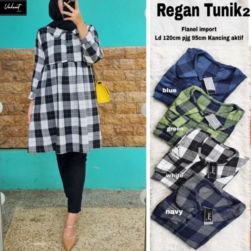 REGAN TUNIKA Atasan Tunik Wanita BUSUI JUMBO LD 120 Bahan Flanel Import Motif Kotak Tartan Murah Ter