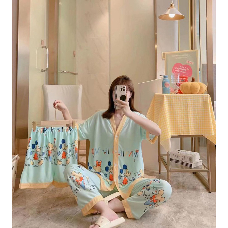 Bisa COD Set baju tidur 3in1 CP HP/ Baju lengan pendek celana pendek celana panjang/3in1 terpopuler/Set baju tidur wanita