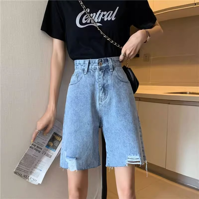 Terbaru Korea Sobek Jeans Pendek / Highwaist Celana Jeans Pendek Wanita Kekinian