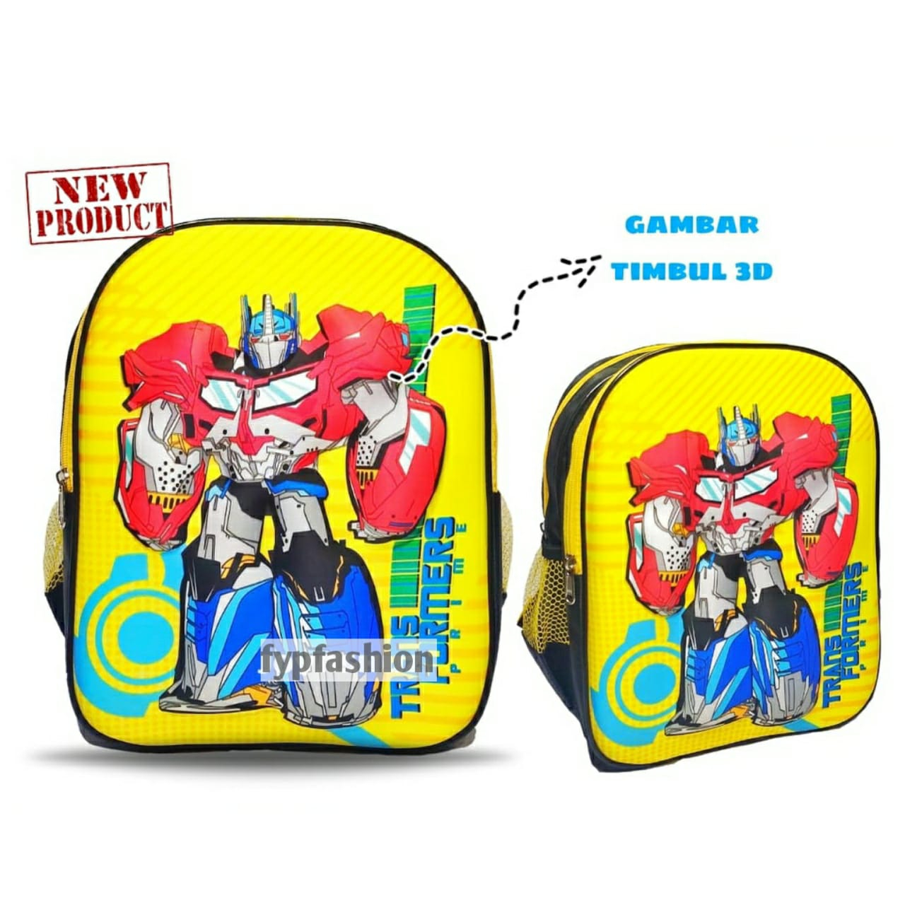 Tas Sekolah Anak TK Laki-laki - Tas 3D Anak TK Berbonus - Ransel 3D Anak TK Transformers - Tas Sekolah Anak Karakter Robot