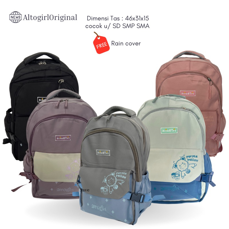 TAS SEKOLAH ANAK PEREMPUAN ALTO ORIGINAL SERI FLIP 2tone untuk SD SMP SMA