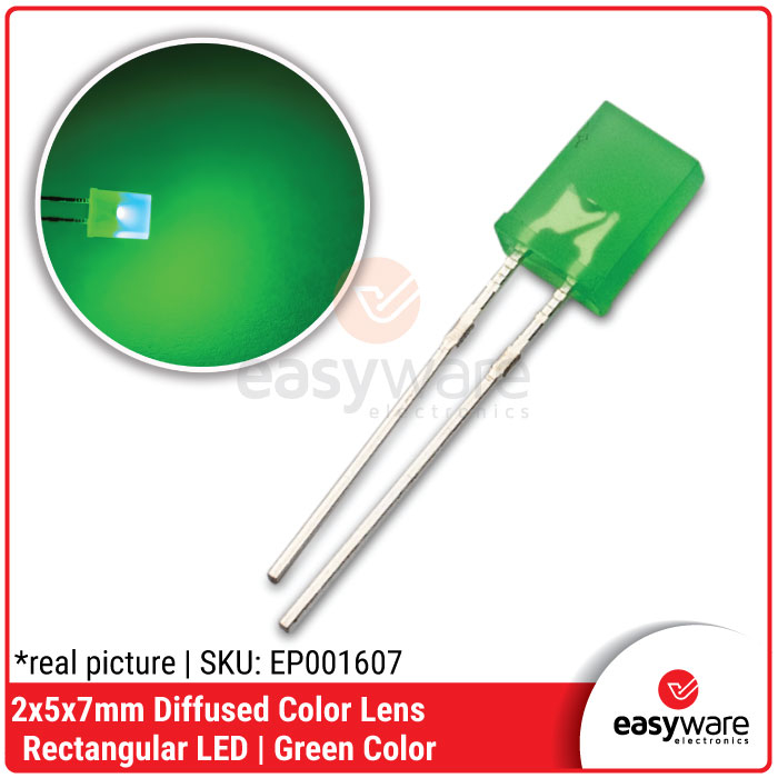 LED 2x5x7mm Green Diffused Color Lens LED Kotak 2x5x7 Hijau LED Kotak