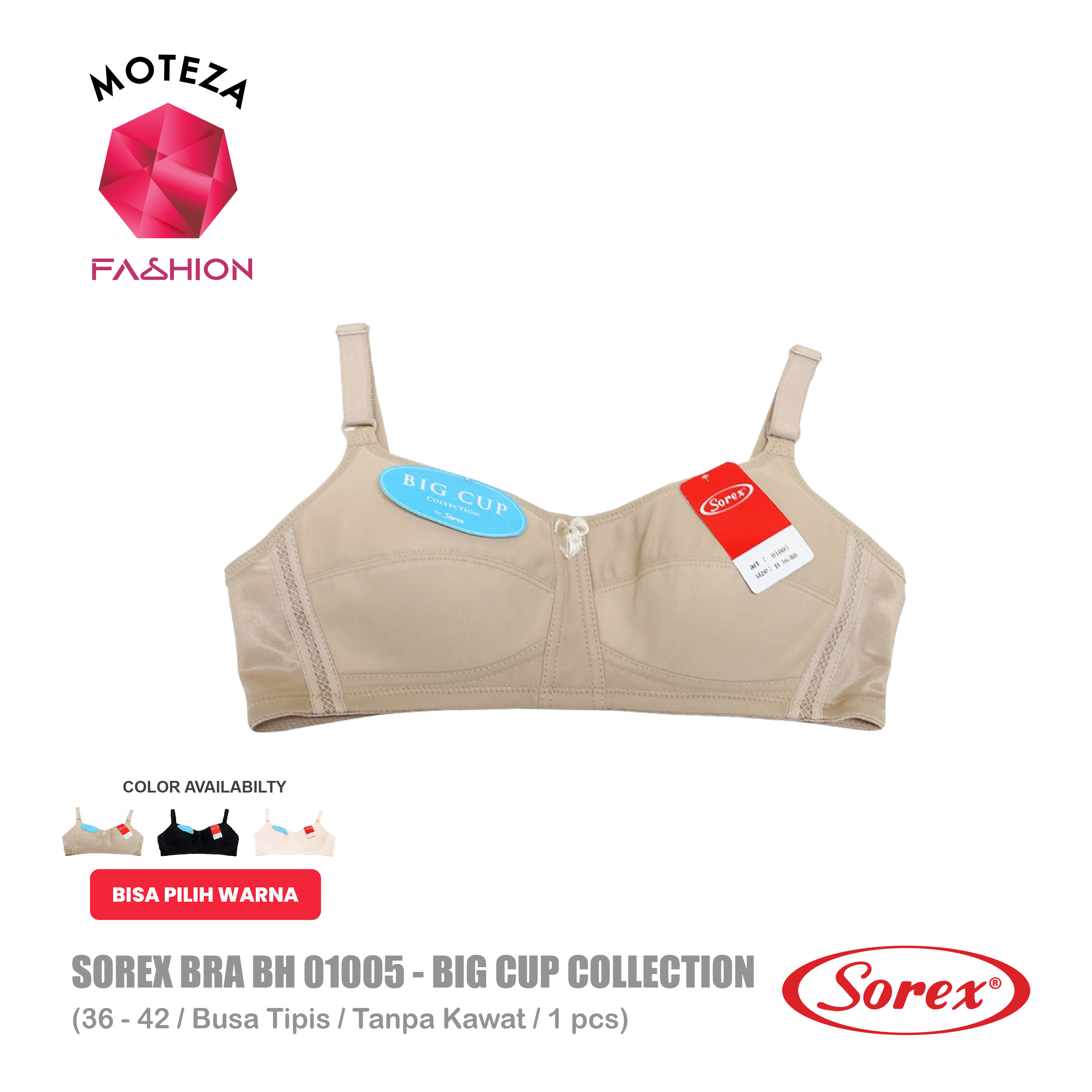 Sorex Bra Wanita - BH 01005 Busa Tipis Cup Besar Tanpa Kawat Kait 2 - BIG CUP Collection