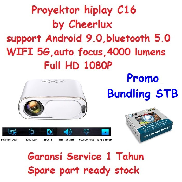 Proyektor hiplay C16 Android 9.0 4000 Lumens Projector BT 1080P