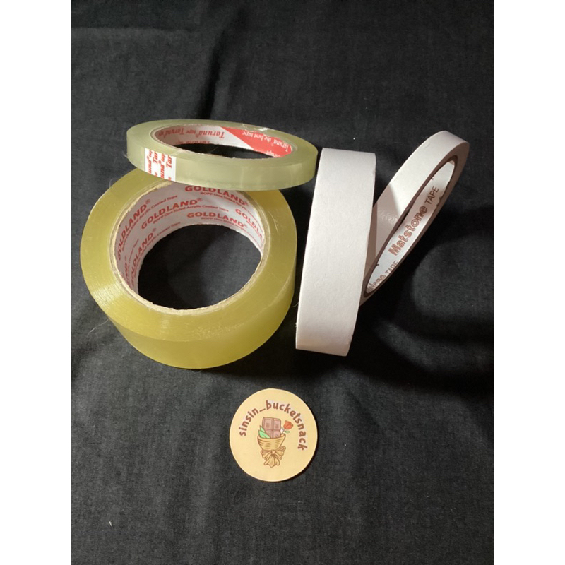 

Lakban dan double tape 2,5 cm 2 cm 1 cm 1/2 cm berbagai ukuran