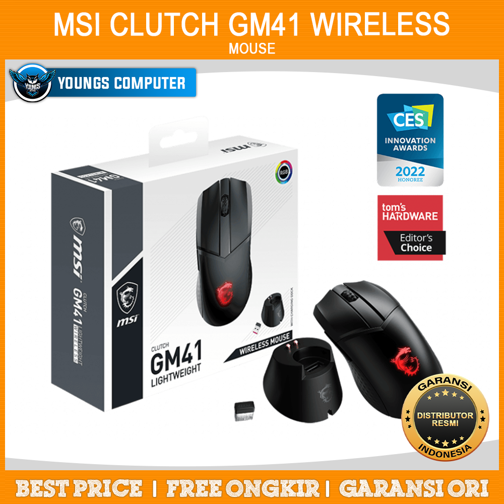 MSI CLUTCH GM41 WIRELESS Lightweight Gaming Mouse - Garansi Resmi