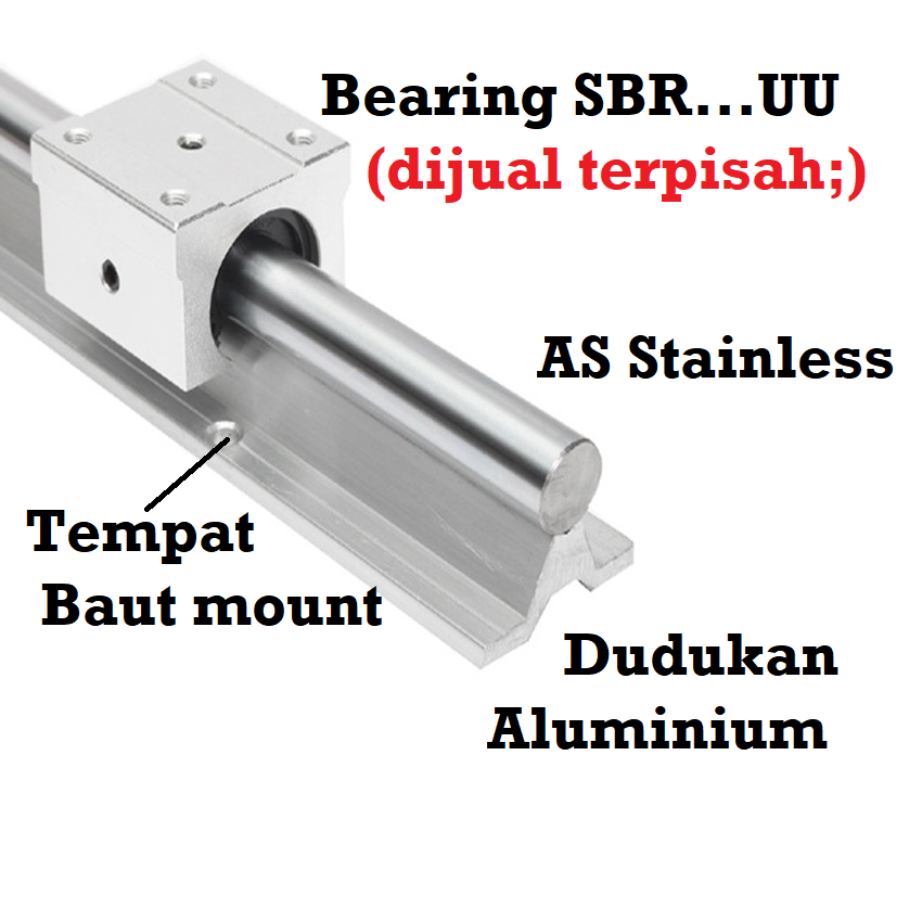 [HAEBOT] Rail SBR16 SBR 16 10cm Rel Linear Shaft As 16mm CNC Stainless Steel Part Slider As Batang Industri Plasma Router Mesin Mekanik