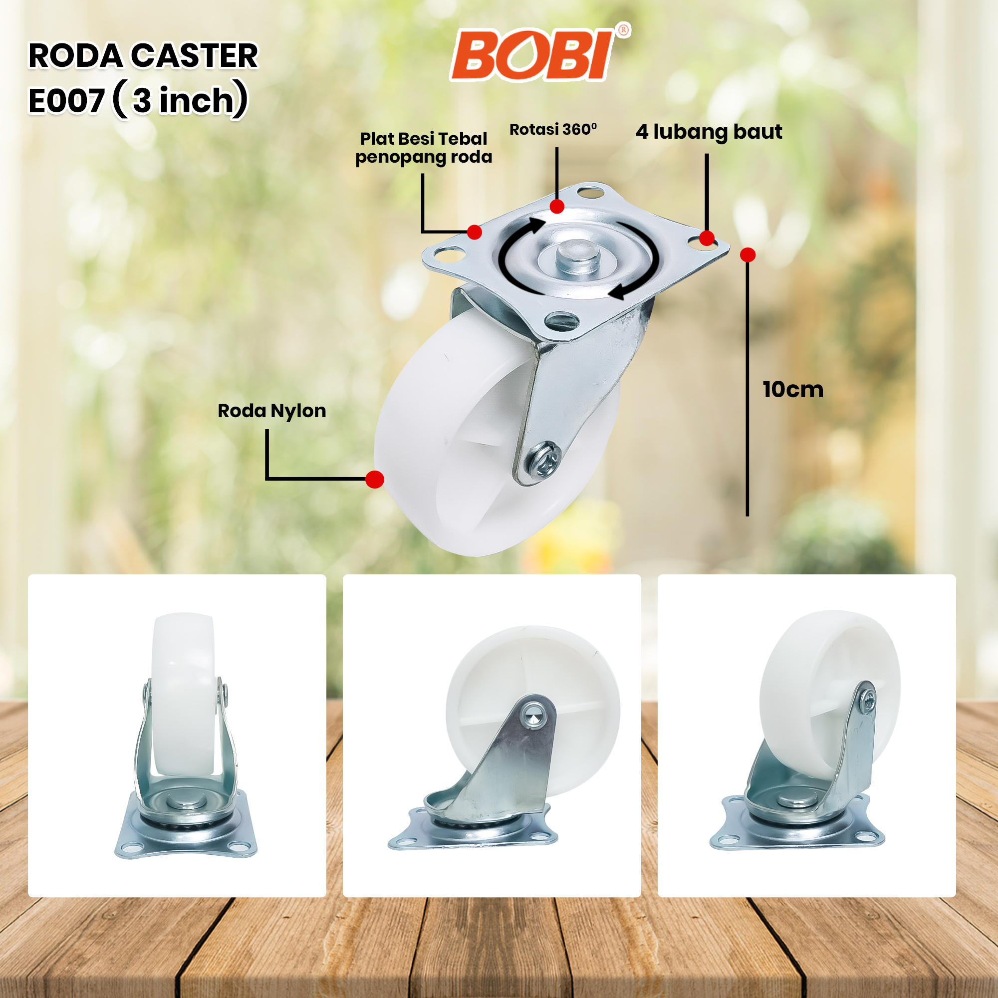 Roda Caster PVC NYLON // Roda Etalase Lemari 3 inch // Roda Serbaguna BOBI - Warna Random