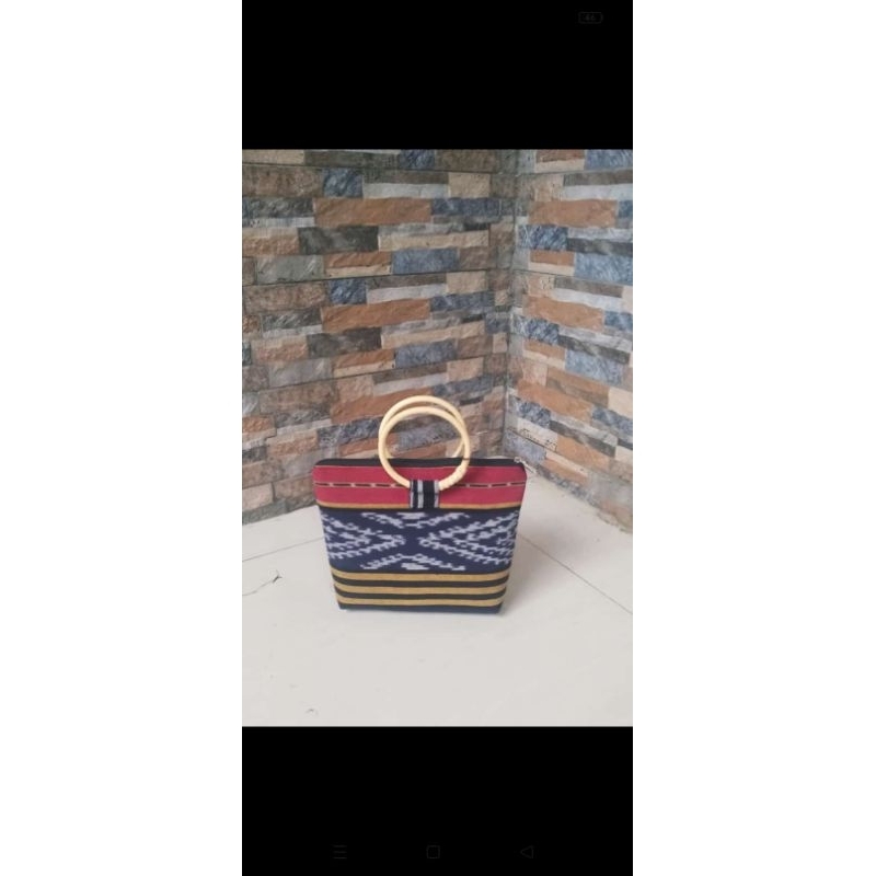 Tas Tenun Etnik Handbag Tenun Handle Rotan Handel Pegangan Rotan
