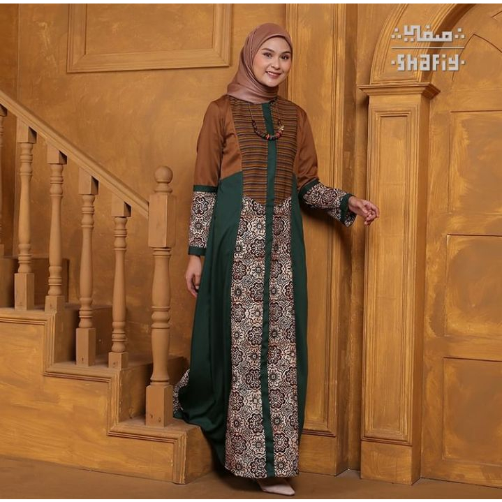 Tuva Baju Gamis Batik Shafiy Original Modern Etnik Jumbo Kombinasi Polos Tenun Terbaru Dress Wanita Muslimah Dewasa Kekinian Cantik Kondangan Muslim  Syari