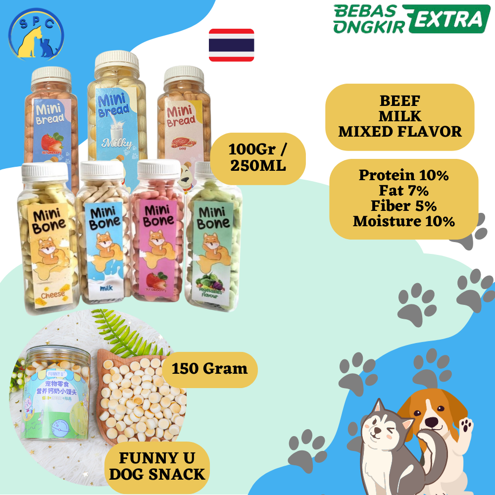 Snack Anjing Mini Bread 250ML Import Thailand Dog Treats Milk Beef Mixed Berries