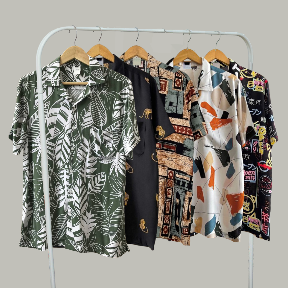 Kemeja Hawai Pria Baju Pantai Hawaiian Shirt Printing Full Print Motif Hawaii Abstrak