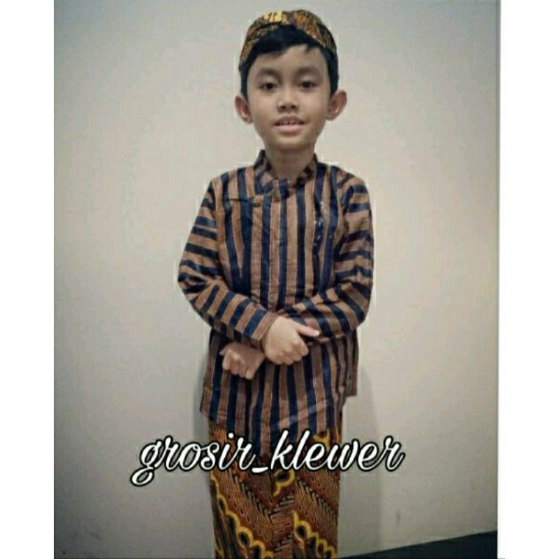 Baju Adat jawa Anak - Surjan lurik anak - baju Lurik Anak - Tedak Siten