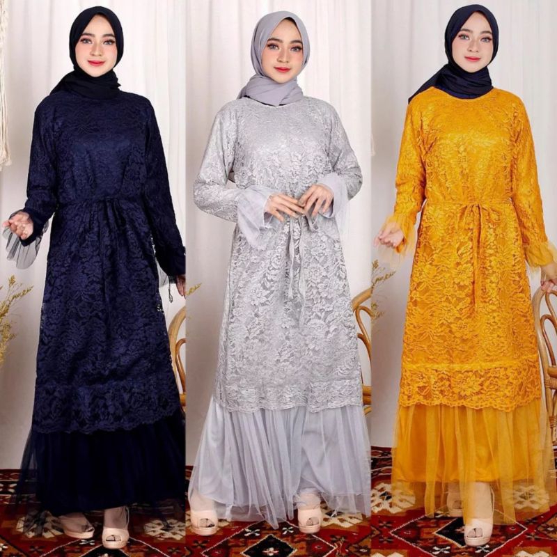 Gamis Brukat Tile Tutu Brukat Tali Depan Premium