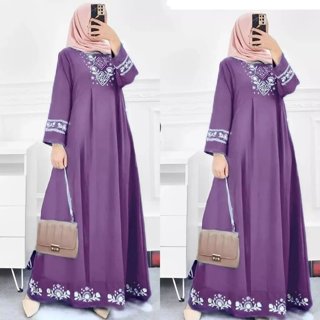 Gamis Muslim Wanita Faradil Maxy crinkle Gamis Kondangan Terbaru2023 Gamis Pesta Aplikasi Bordir Mewah Kekinian