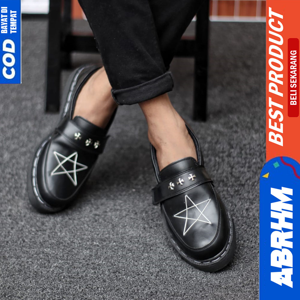 ABRHM Sepatu Loafers Pria Docmart Casual Formal Pantofel Kerja Pria Hitam