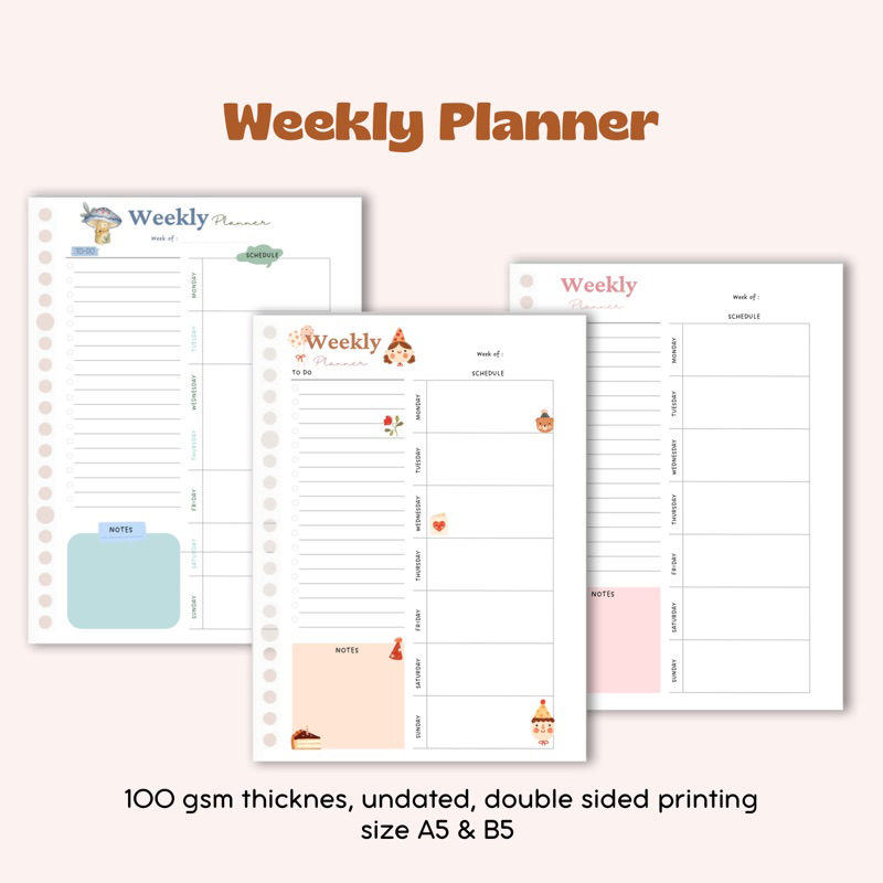 

Loose Leaf Weekly Planner - Kertas Isi Binder Planner - A5 & B5 - Buku