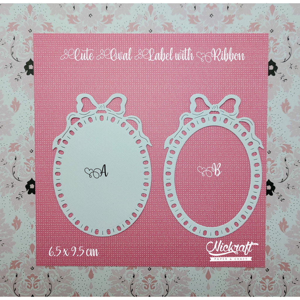 

CUTE OVAL LABEL WITH RIBBON - Hiasan Scrapbook Jurnal Die Cut Latar