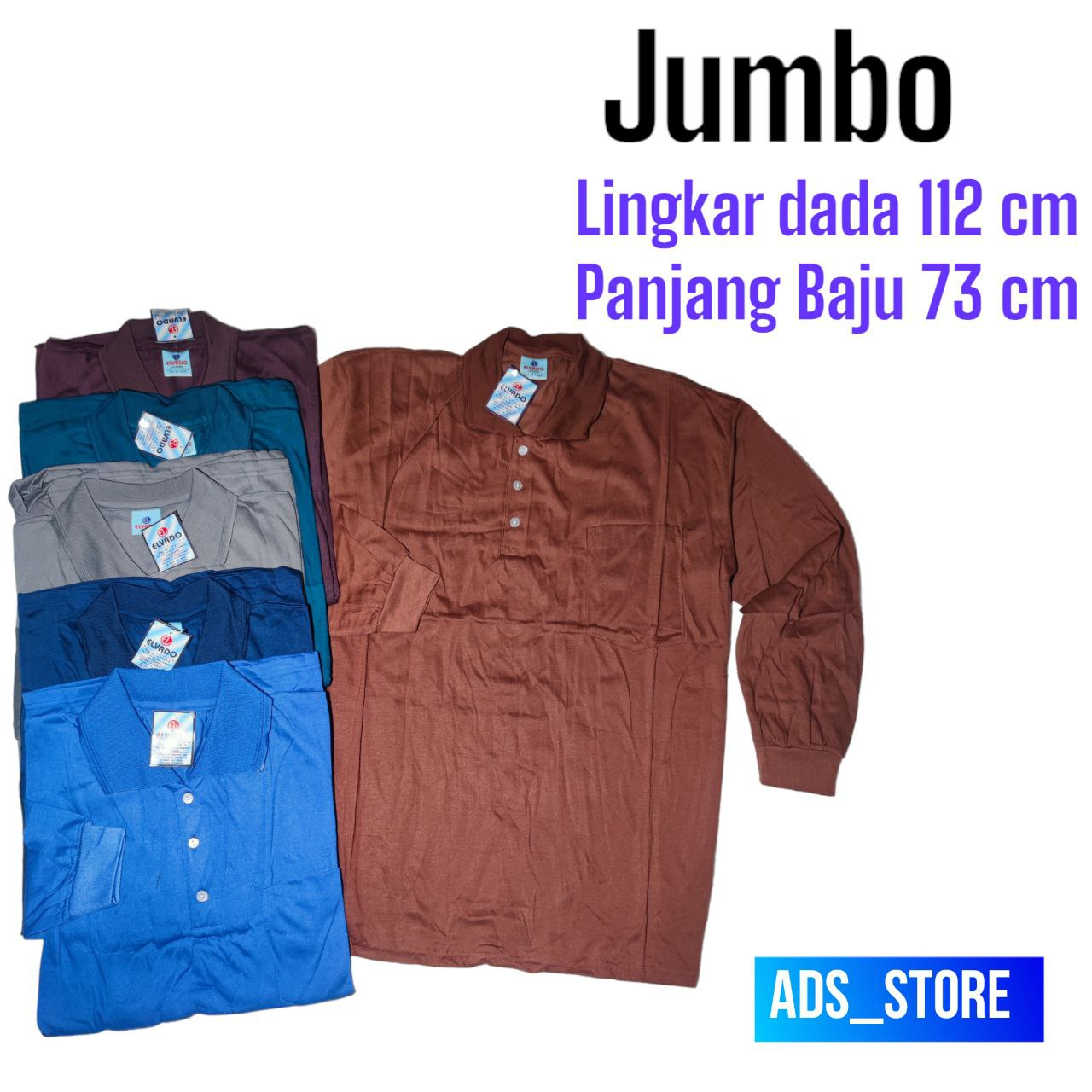 ELVADO Kaos Kerah Pria Lengan Panjang JUMBO BIG SIZE