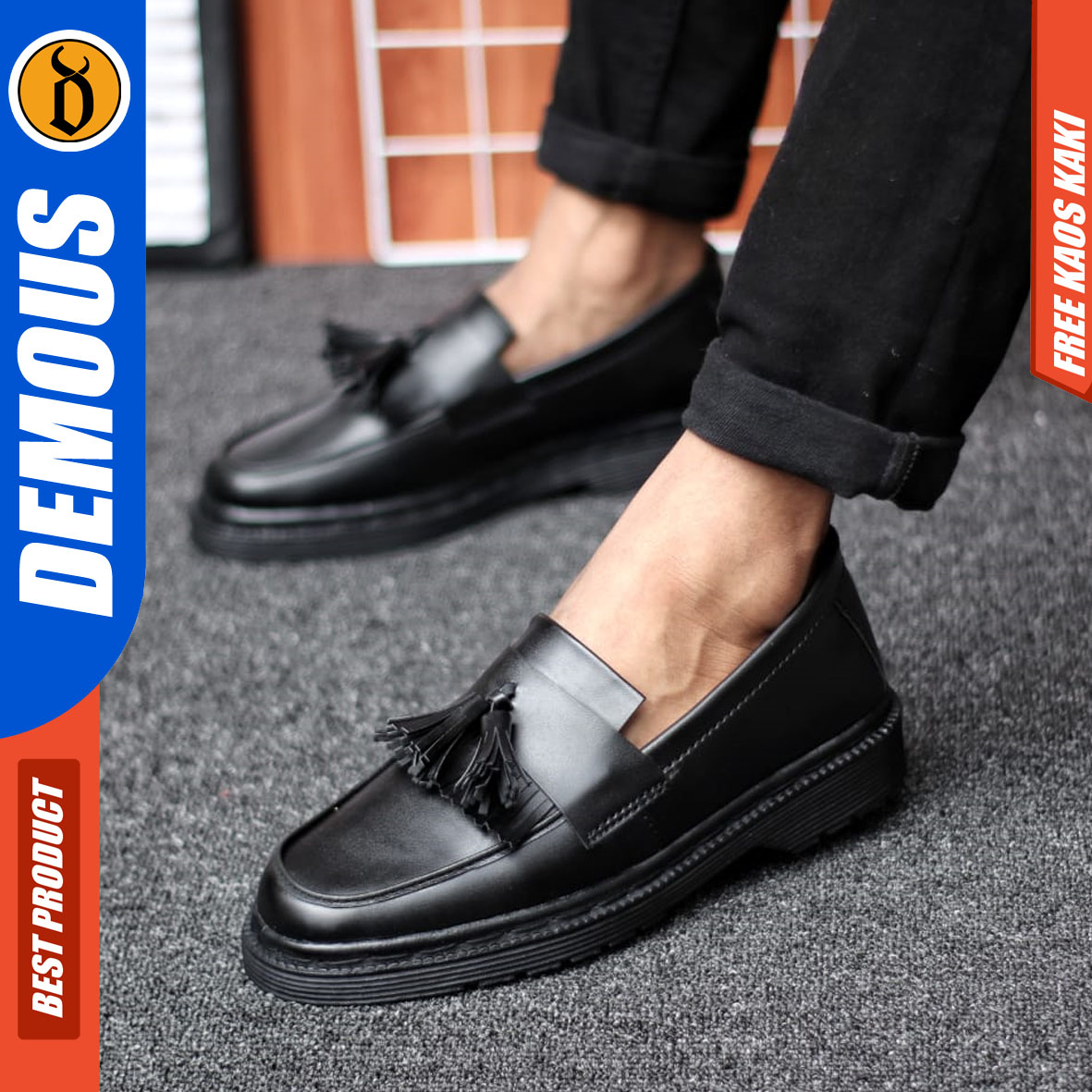 DEMOUS ASUKA - Sepatu Loafers Pantofel Formal Docmart Slip On Pria Kerja