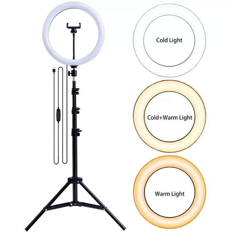 HOSEIIA Paket Lengkap Ringlight 26cm + Tripod 2,1 Meter+tomsisi remote bluetooth Make Up Vlog Lampu Ringlight + tomsisi remote bluetooth Tripot Ring Light Live