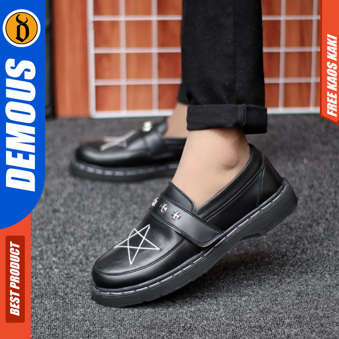 DEMOUS - Sepatu Pria Slip On Loafers Formal Hitam Kulit PU