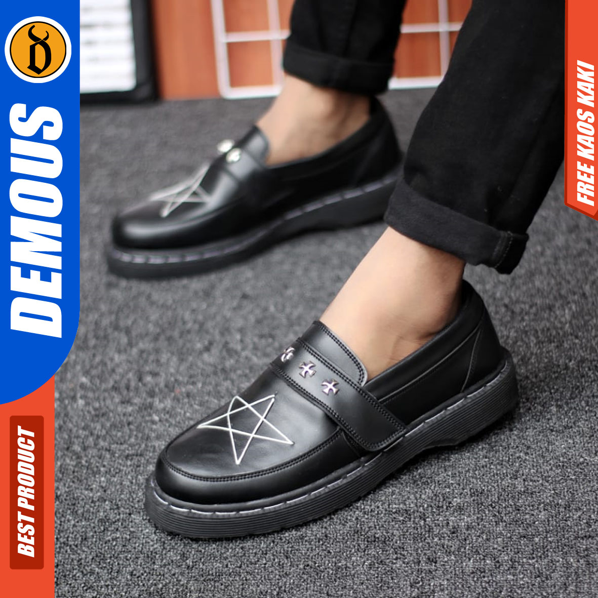 DEMOUS - Sepatu Pria Slip On Loafers Formal Hitam Kulit PU