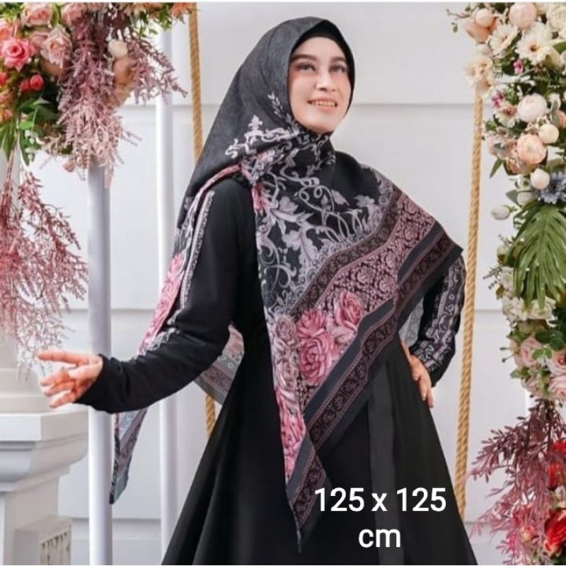 SALE HIJAB / SYARI NIRMAYAA HITAM / COD / KERUDUNG VOAL MOTIF / SEGI EMPAT VOAL / JILBAB TERBARU / L