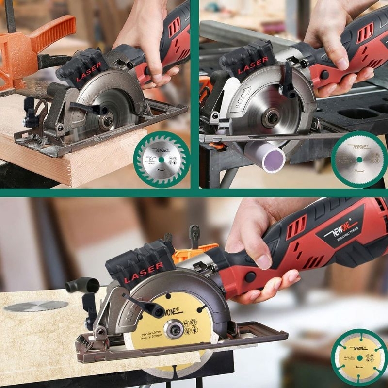 NEWONE Gergaji Mesin Mini Plunge Circular Saw 480W with Laser - 76602L - Black