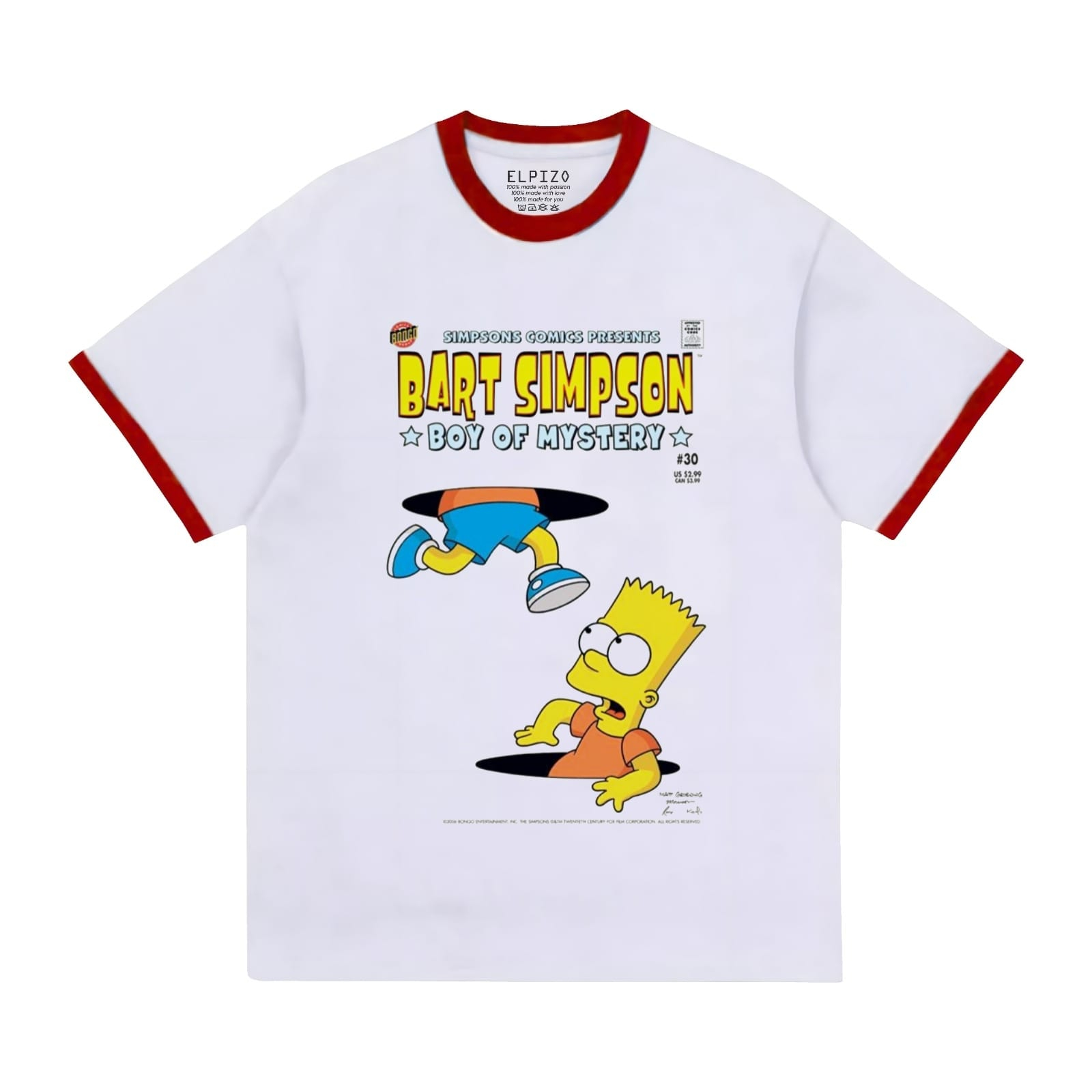 Elpizo Apparel | T-shirt Ringer Tee | Bart Simpson | Pakaian pria | Pakaian wanita | Vintage | Casua