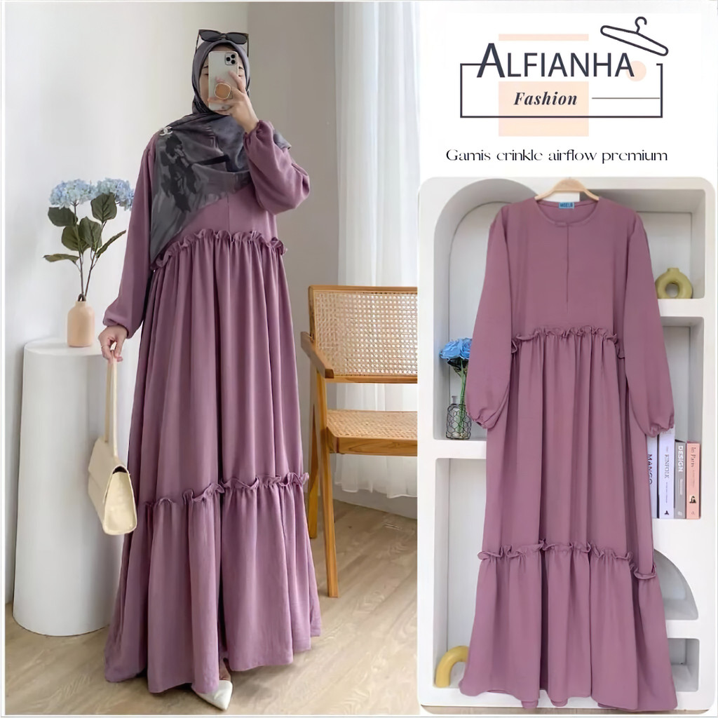 Dress Polos Wanita Kekinian Crinkle Airflow Premium LD 105 by Alfianha Berlabel Alfianha