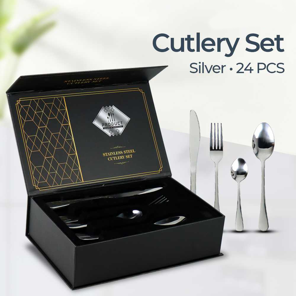 Kado Set Alat Makan Perlengkapan Sendok Garpu Pisau Mewah dengan Tempatnya Cutlery 24 PCS