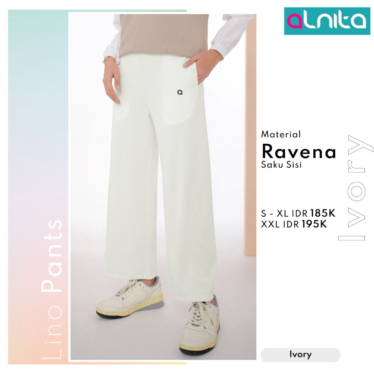 Alnita LINO PANTS Celana Wanita Bahan Ravena Kulot Muslimah Modern BISA COD